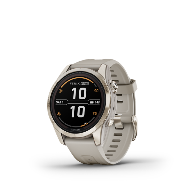 garmin fenix 7s pro sapphire, krémarany, homokkő színű szilikon szíjjal (ed xd)