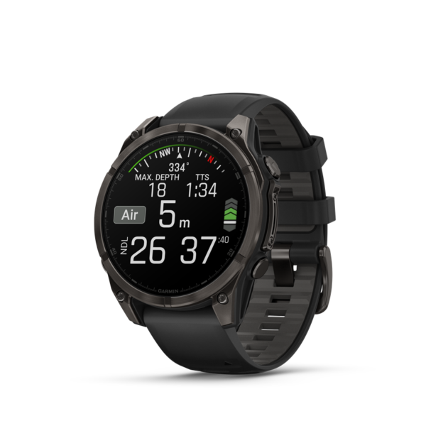 garmin fenix 8 47mm amoled sapphire, karbonszürke dlc titanium, fekete/sötétszürke szilikon szíjjal (ed xd)