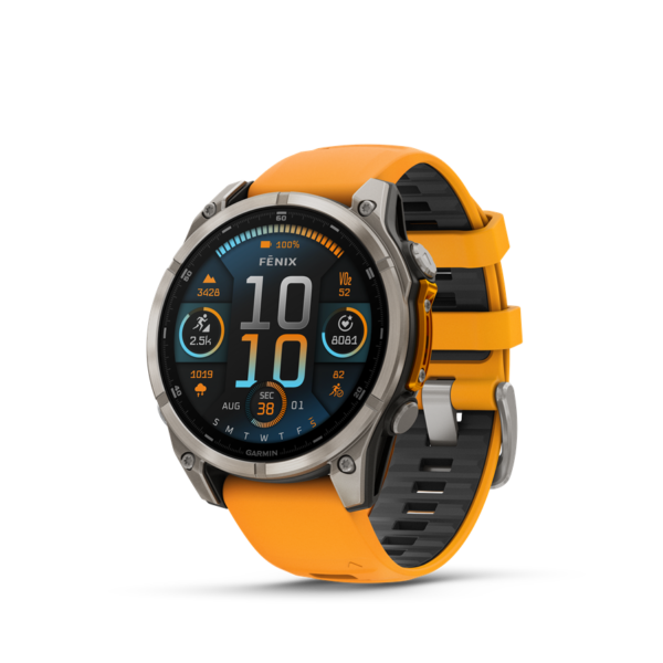 garmin fenix 8 47mm amoled sapphire, titánium, narancs/grafit szilikon szíjjal (ed xd)