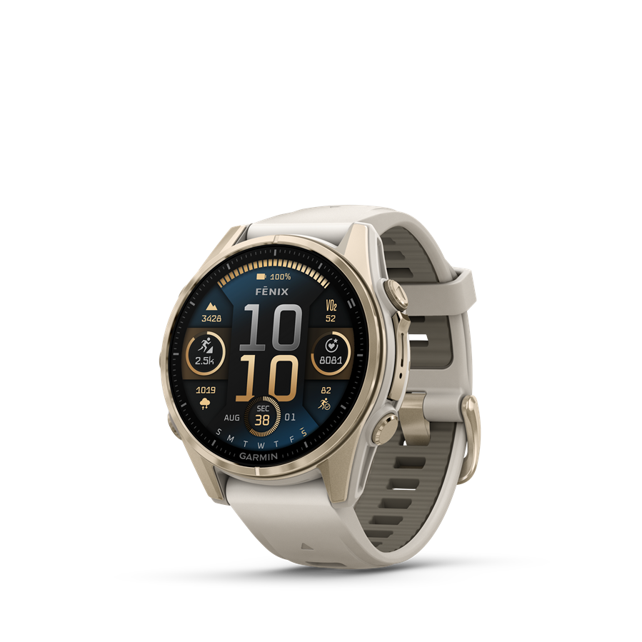 garmin fenix 8 43mm amoled sapphire, krémarany, homokkő/szürke szilikon szíjjal (ed xd)